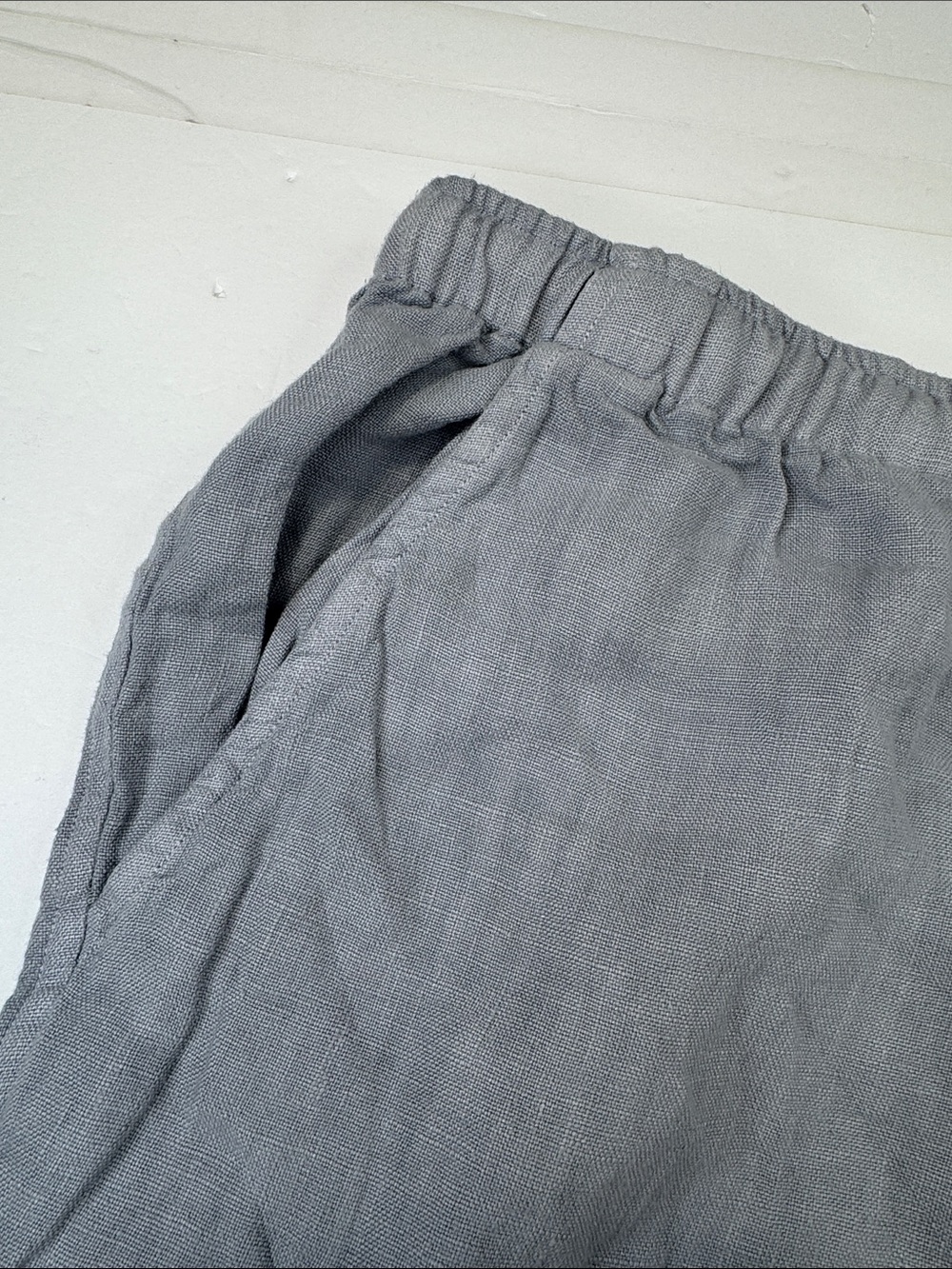 Alex Crane Bo Shorts Men Large Blue 100% Linen Striped Relax Drawstring Pockets - Picture 10 of 15